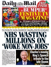 Daily Mail (UK) Newspaper Front Page for 24 December 2022