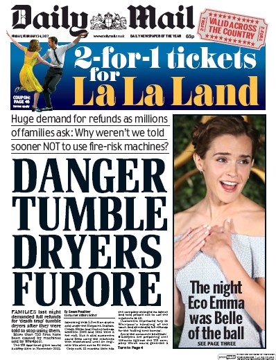 Daily Mail Newspaper Front Page (UK) for 24 February 2017