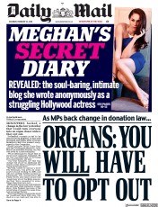 Daily Mail (UK) Newspaper Front Page for 24 February 2018