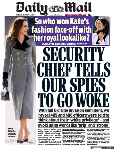 Daily Mail Newspaper Front Page (UK) for 24 February 2022
