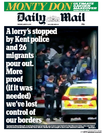 Daily Mail Newspaper Front Page (UK) for 24 March 2016