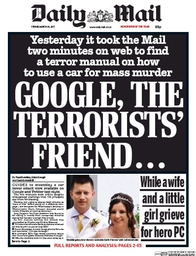 Daily Mail Newspaper Front Page (UK) for 24 March 2017