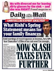 Daily Mail (UK) Newspaper Front Page for 24 March 2022