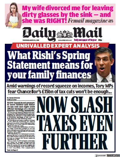 Daily Mail Newspaper Front Page (UK) for 24 March 2022