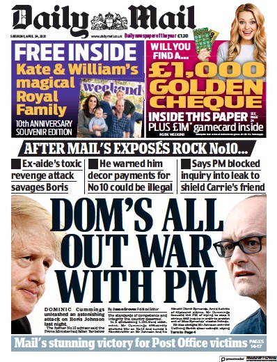 Daily Mail Newspaper Front Page (UK) for 24 April 2021