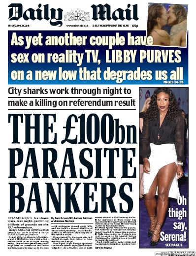 Daily Mail Newspaper Front Page (UK) for 24 June 2016