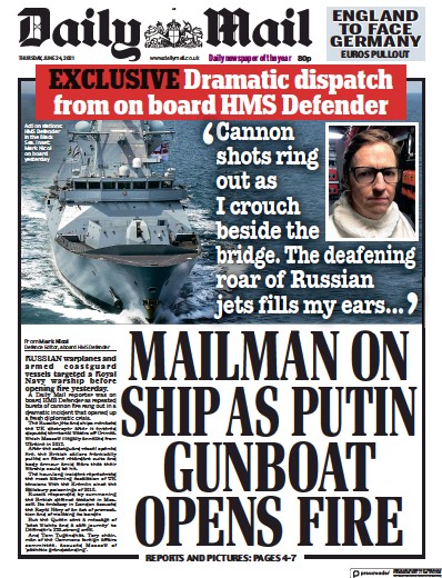 Daily Mail Newspaper Front Page (UK) for 24 June 2021