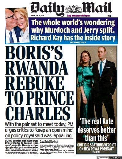 Daily Mail Newspaper Front Page (UK) for 24 June 2022