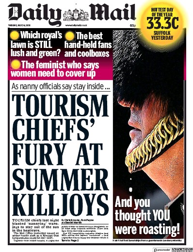 Daily Mail Newspaper Front Page (UK) for 24 July 2018