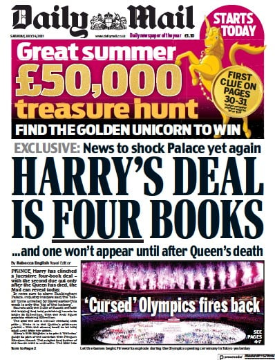 Daily Mail Newspaper Front Page (UK) for 24 July 2021