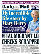 Daily Mail (UK) Newspaper Front Page for 24 August 2013