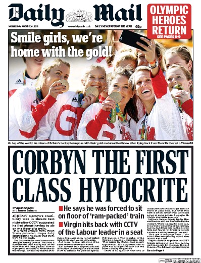 Daily Mail Newspaper Front Page (UK) for 24 August 2016