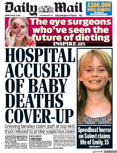 Daily Mail Newspaper Front Page (UK) for 24 August 2020