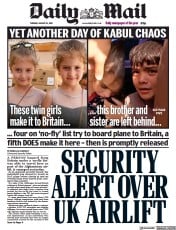 Daily Mail (UK) Newspaper Front Page for 24 August 2021