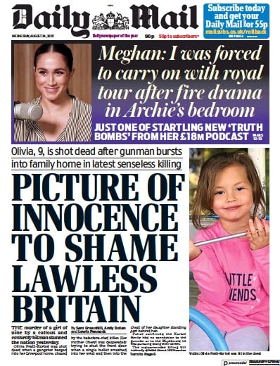 Daily Mail Newspaper Front Page (UK) for 24 August 2022
