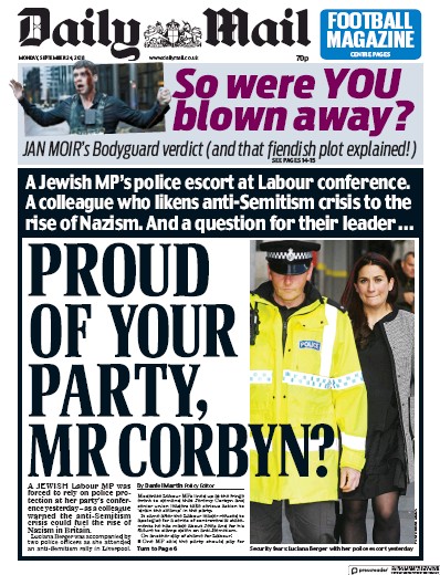 Daily Mail Newspaper Front Page (UK) for 24 September 2018