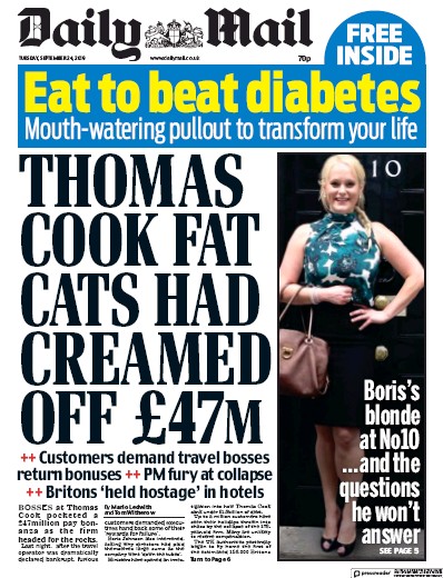 Daily Mail Newspaper Front Page (UK) for 24 September 2019