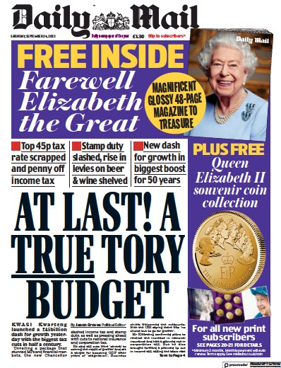 Daily Mail Newspaper Front Page (UK) for 24 September 2022