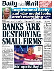 Daily Mail (UK) Newspaper Front Page for 25 November 2013