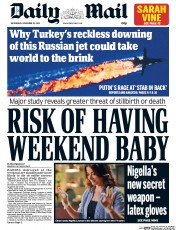 Daily Mail (UK) Newspaper Front Page for 25 November 2015