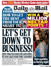 Daily Mail (UK) Newspaper Front Page for 25 November 2017