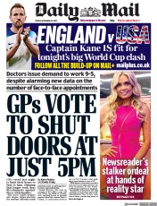 Daily Mail (UK) Newspaper Front Page for 25 November 2022
