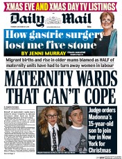 Daily Mail (UK) Newspaper Front Page for 25 December 2015