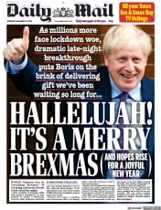 Daily Mail (UK) Newspaper Front Page for 25 December 2020