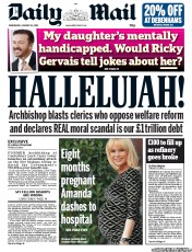 Daily Mail (UK) Newspaper Front Page for 25 January 2012
