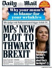 Daily Mail (UK) Newspaper Front Page for 25 January 2017