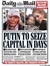 Daily Mail (UK) Newspaper Front Page for 25 February 2022