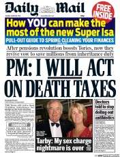 Daily Mail Newspaper Front Page (UK) for 25 March 2014