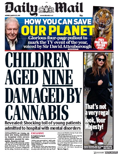 Daily Mail Newspaper Front Page (UK) for 25 March 2019