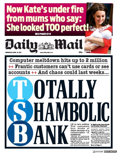 Daily Mail Newspaper Front Page (UK) for 25 April 2018