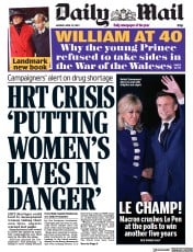 Daily Mail (UK) Newspaper Front Page for 25 April 2022