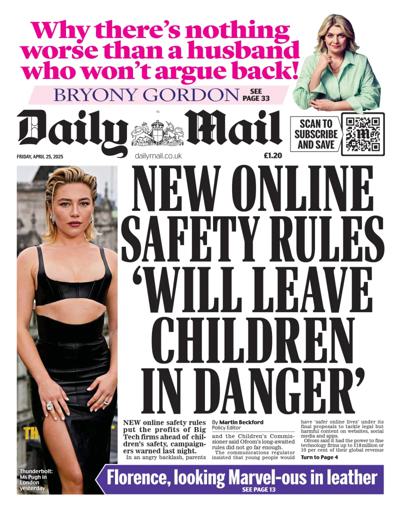 Daily Mail Newspaper Front Page (UK) for 25 April 2025
