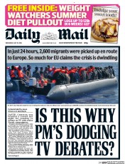 Daily Mail (UK) Newspaper Front Page for 25 May 2016
