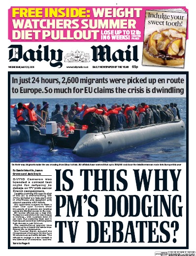 Daily Mail Newspaper Front Page (UK) for 25 May 2016