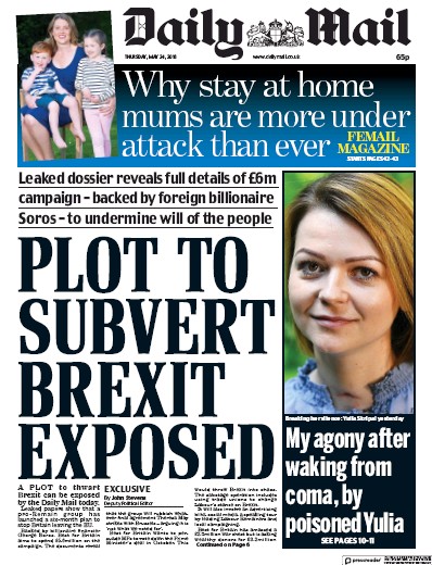 Daily Mail Newspaper Front Page (UK) for 25 May 2018