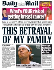 Daily Mail (UK) Newspaper Front Page for 25 June 2013