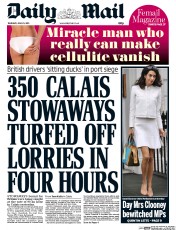 Daily Mail Newspaper Front Page (UK) for 25 June 2015