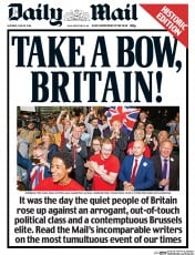 Daily Mail (UK) Newspaper Front Page for 25 June 2016