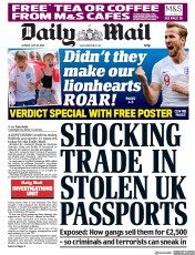 Daily Mail (UK) Newspaper Front Page for 25 June 2018