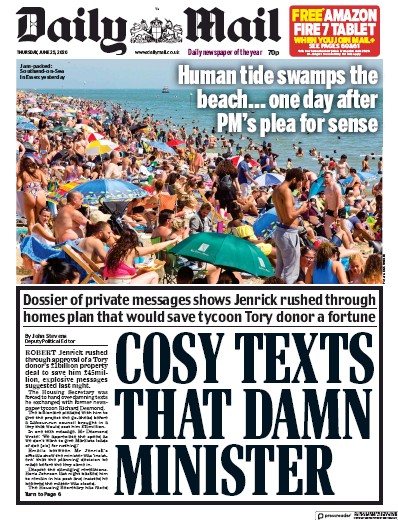 Daily Mail Newspaper Front Page (UK) for 25 June 2020