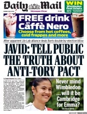 Daily Mail (UK) Newspaper Front Page for 25 June 2022