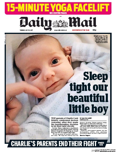 Daily Mail Newspaper Front Page (UK) for 25 July 2017