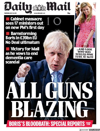 Daily Mail Newspaper Front Page (UK) for 25 July 2019