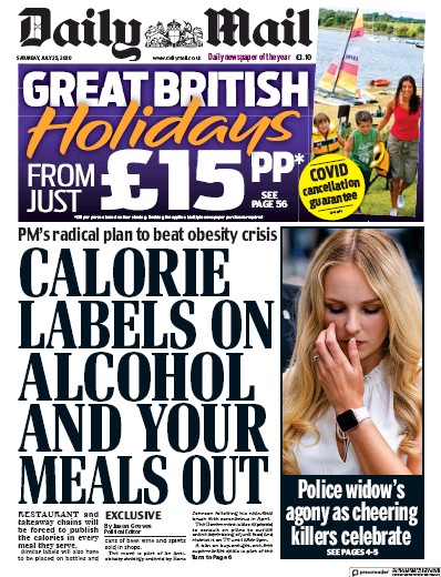 Daily Mail Newspaper Front Page (UK) for 25 July 2020