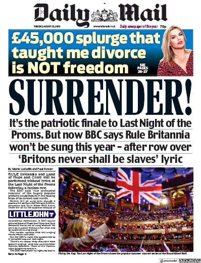 Daily Mail Newspaper Front Page (UK) for 25 August 2020