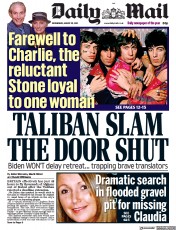 Daily Mail (UK) Newspaper Front Page for 25 August 2021